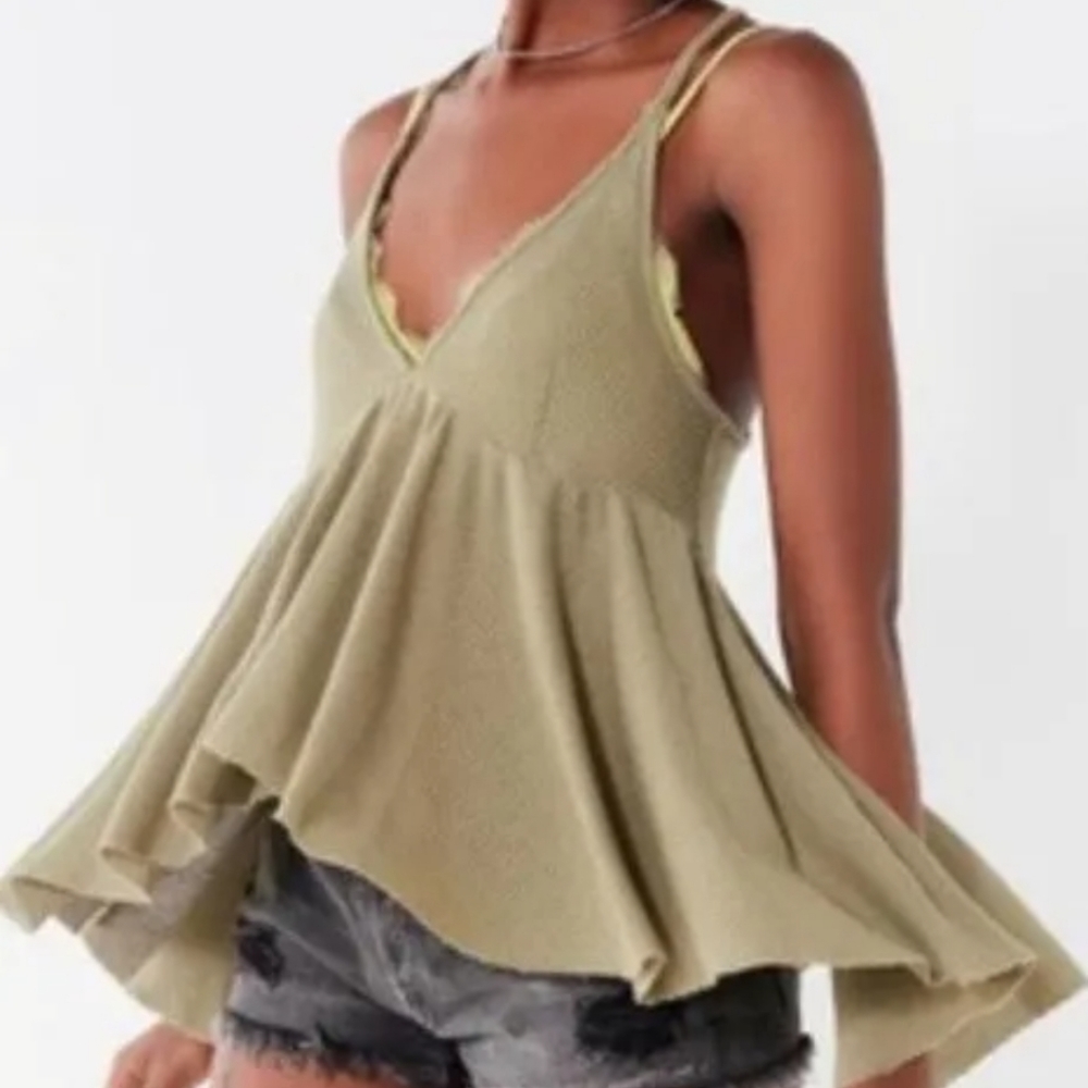 Urban Outfitters Green Waffle Kit Flowy Babydoll Top Small